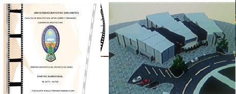 Con esta propuesta, Ronald Fernando Mamani Chura, accedió al título de licenciado en arquitectura, con su proyecto: Centro Audiovisual El Alto.
